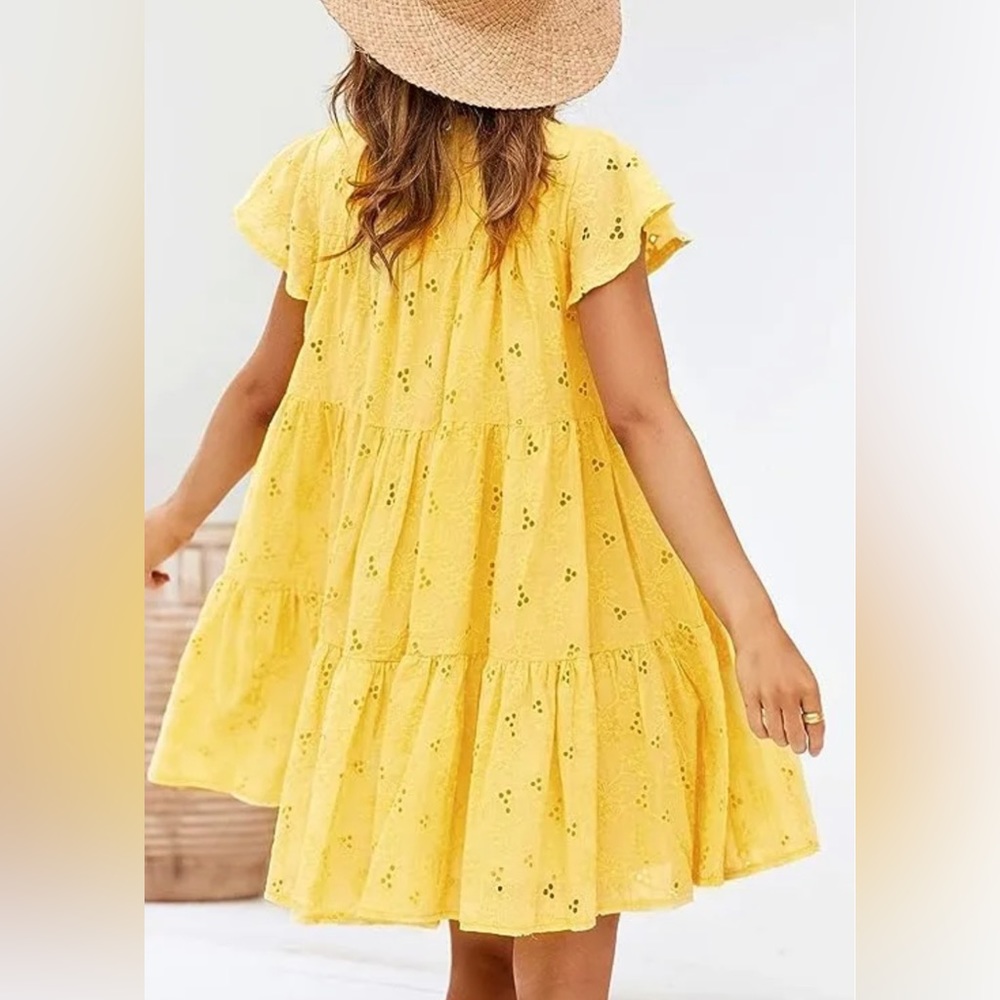 128. XL NWT SIMPLEE Women's Summer Embroidery Mini Dress Eyelet Baby - Picture 1 of 3